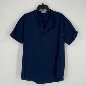 Polo Mano Men’s Bishop Neck Short Sleeve Blue Shirt size L